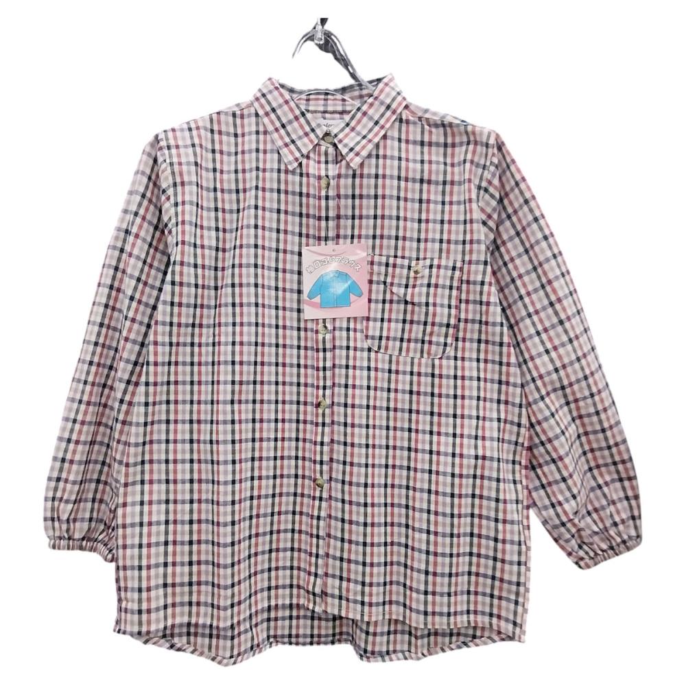 婦人袖口ゴムブラウス　格子　Ｍ－Ｌ