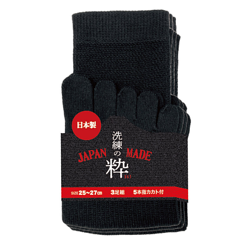 ユニワールド　洗練の粋５本指ソックス　クルー丈　９０８５－ＢＫ