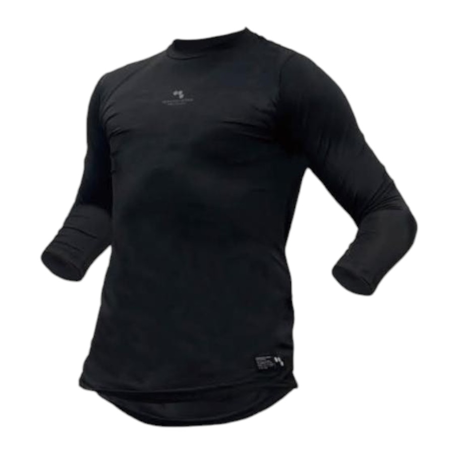 ボクラワークス　背中メッシュ　　７分袖コンプレッション　接触冷感　クルーネック　黒　３Ｌ　３６０４