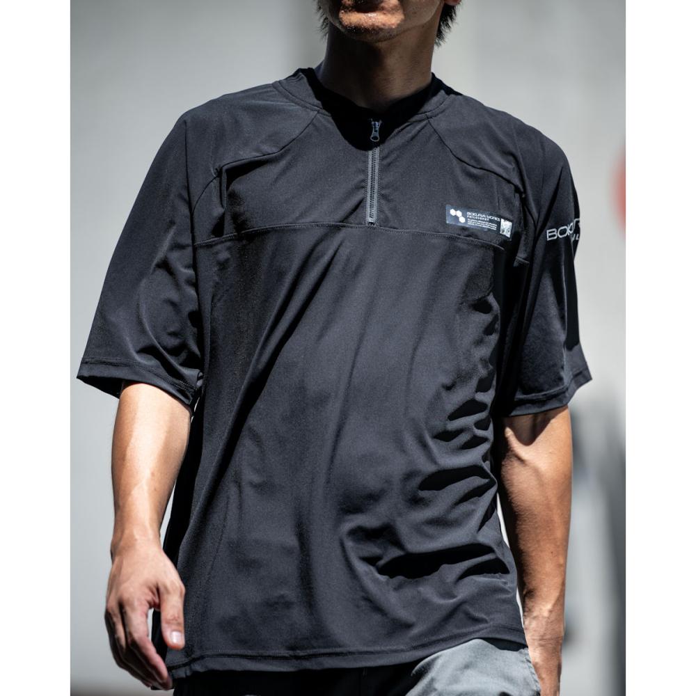 ボクラワークス　冷感Ｔシャツ　ジップクルー　黒　Ｌ　３６０９