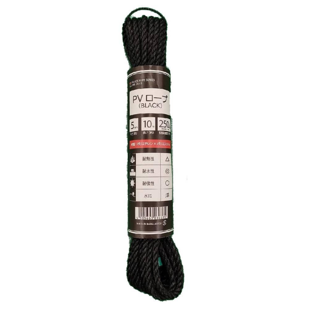 三友産業　ブラックロープ　ポリエステル混撚　５ｍｍ×１０ｍ