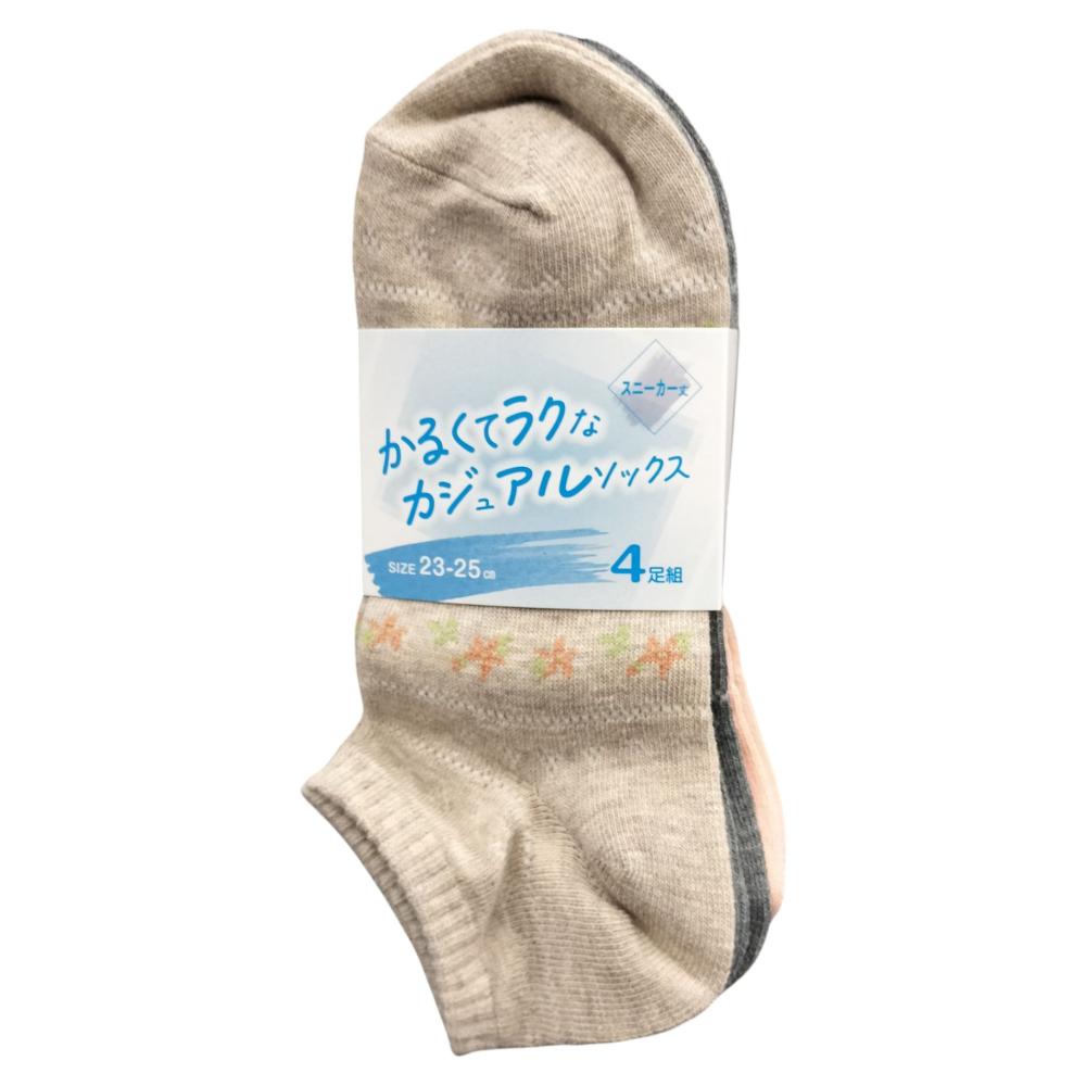 婦人ソックス　花柄　２３～２５ｃｍ　４足組