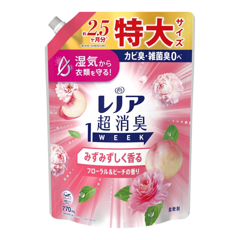 Ｐ＆Ｇ　レノア超消臭１ｗｅｅｋ　みずみずしく香るフローラル＆ピーチの香り　詰め替え用　特大サイズ　７７０ｇ