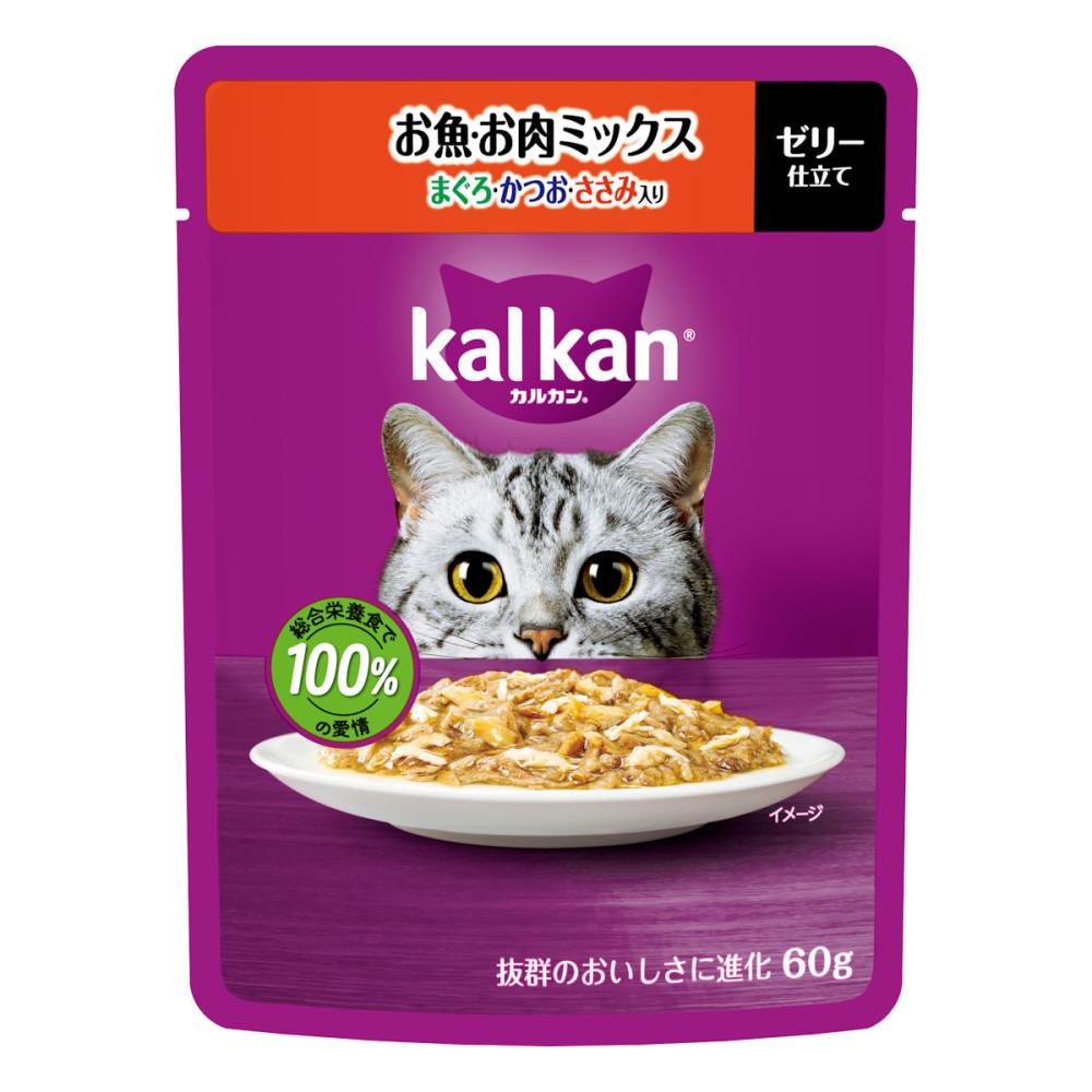 カルカンパウチ　お魚・お肉ミックス　まぐろ・かつお・ささみ入り　６０ｇ