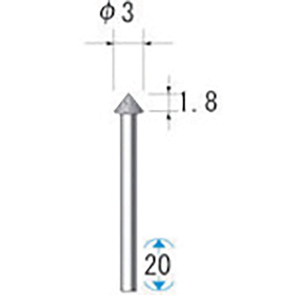 ナカニシ　電着ダイヤモンドバー　５本入　テーパー型　φ３×１．８×軸φ１．６　＃１４０　９０°　１＿