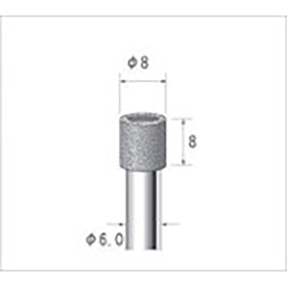 ナカニシ　電着ダイヤモンドバー　円筒型　φ８×８×軸φ６　＃１００　１３０３７＿