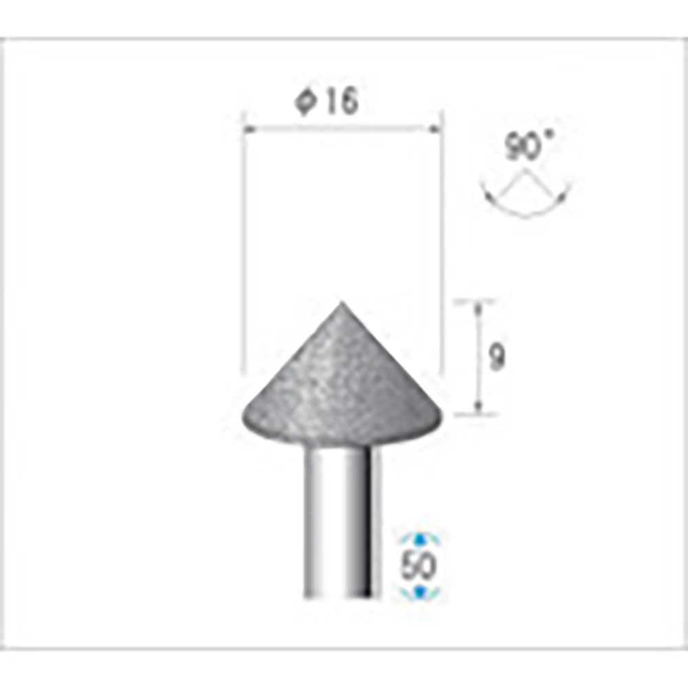ナカニシ　電着ダイヤモンドバー　テーパー型　φ１６×９×軸φ６　＃１２０　９０°　１３３４２＿