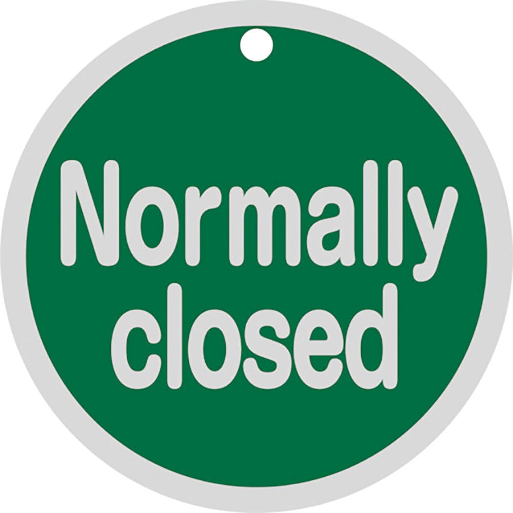 緑十字 バルブ開閉札 Normally closed(緑) 特15-151B 80mmΦ 両面表示_