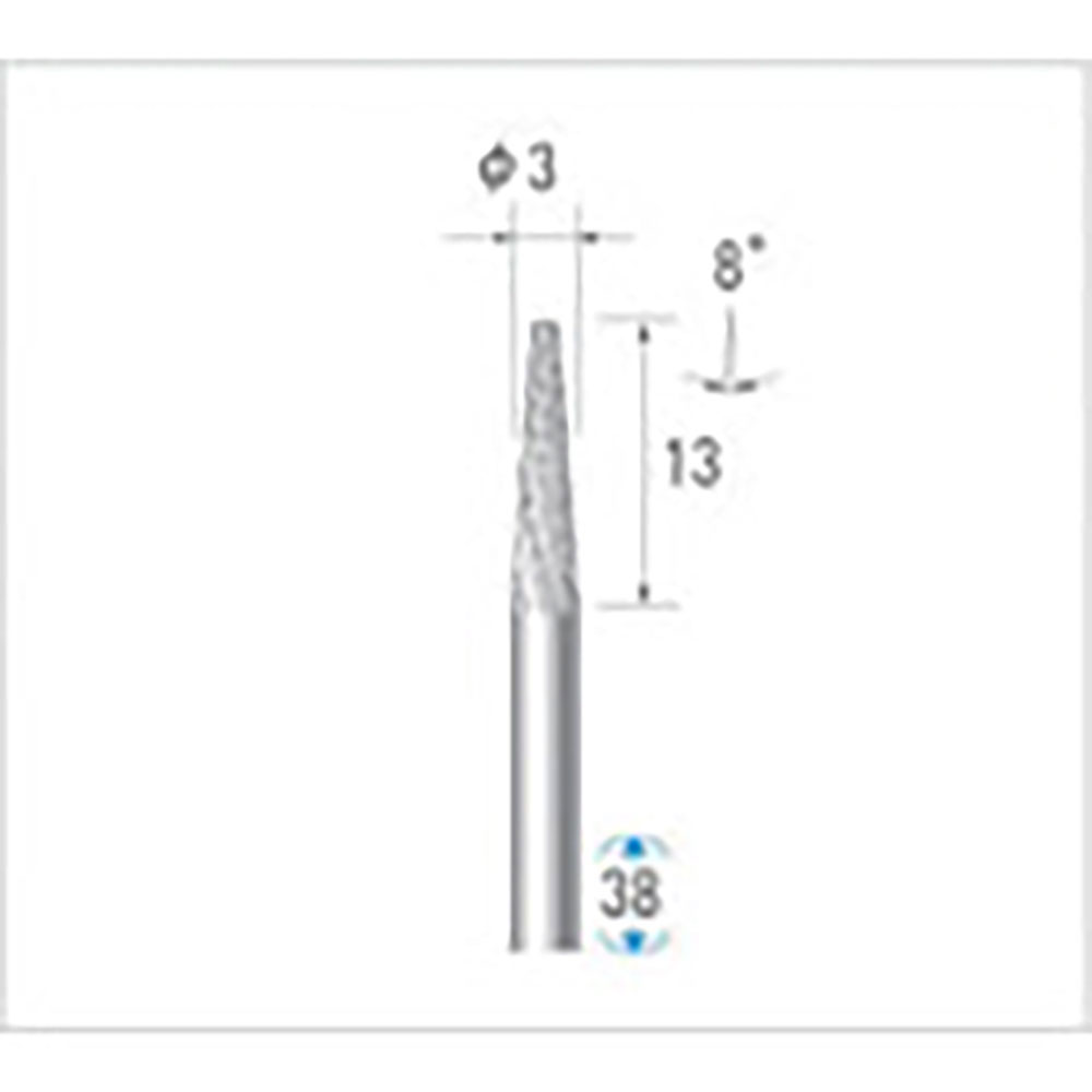ナカニシ　チタンコート超硬カッター　テーパー先丸型　ダブルカット　φ３×１２．７×軸φ３　８°　２＿