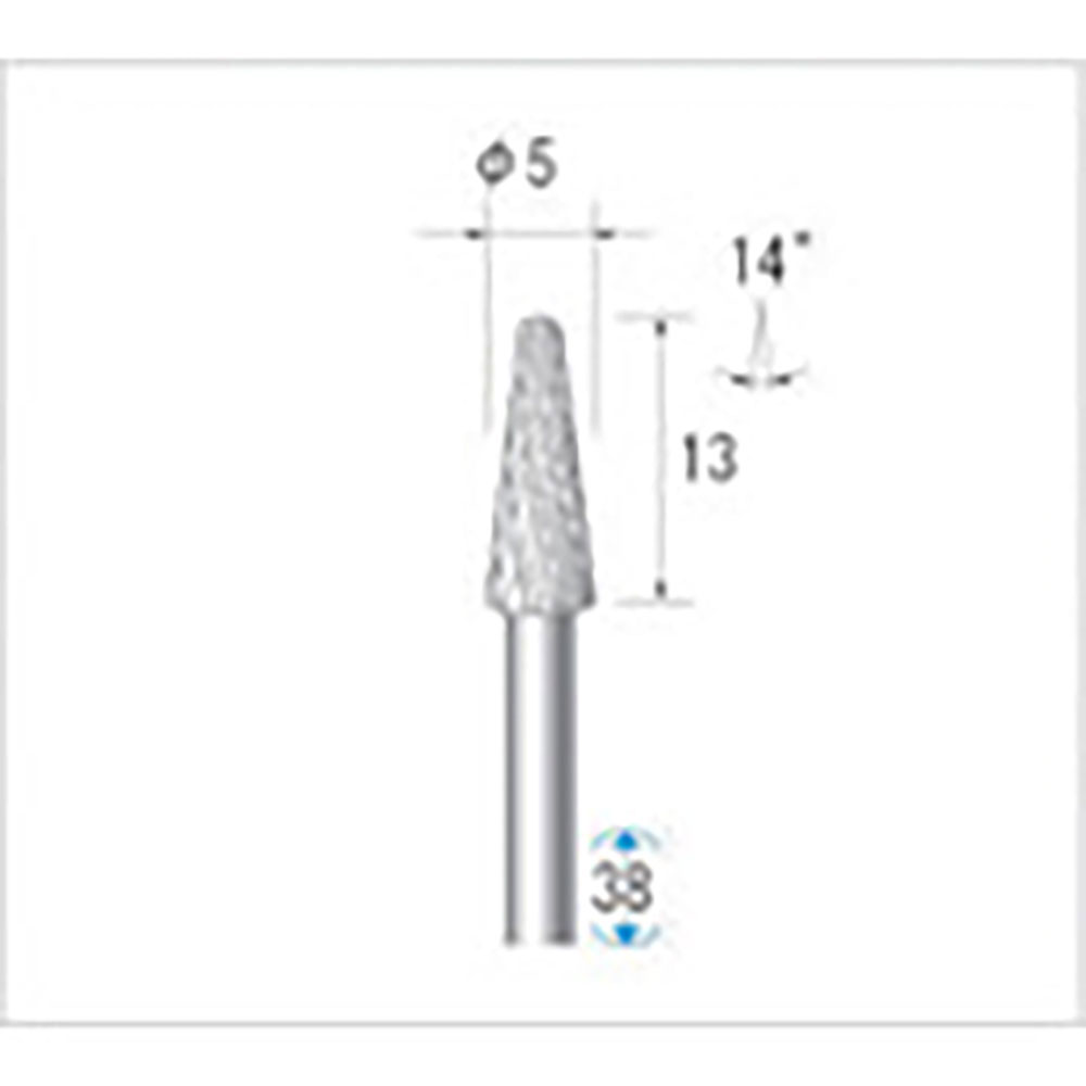 ナカニシ　チタンコート超硬カッター　テーパー先丸型　ダブルカット　φ５×１２．７×軸φ３　１４°　＿