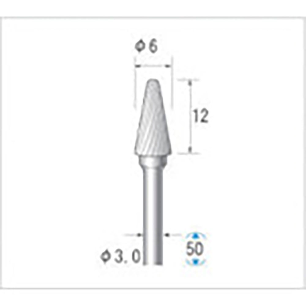 ナカニシ　超硬カッター　テーパー先丸型　シングルカット　φ６×１２×軸φ３　２４４２５＿