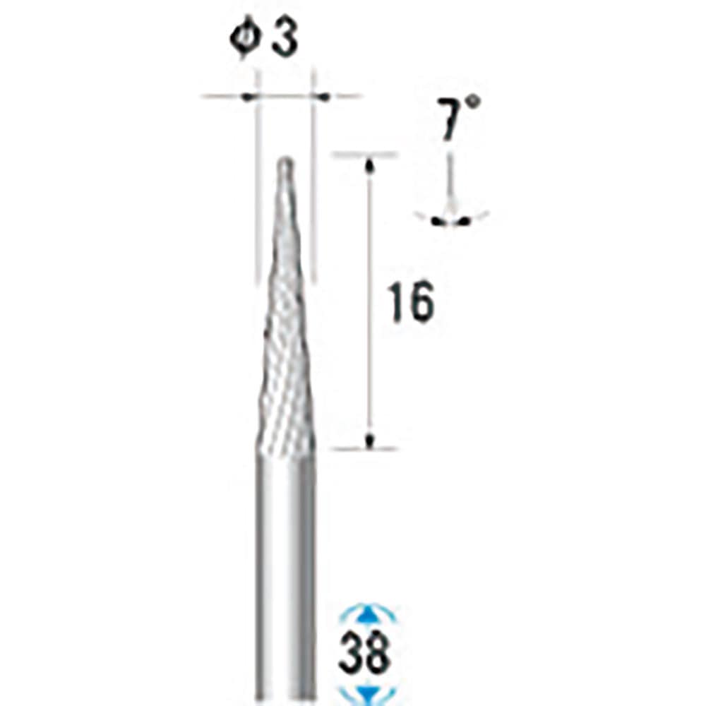 ナカニシ　超硬カッター　テーパー型　シングルカット　φ３×１６×軸φ３　７°　２４４５２＿