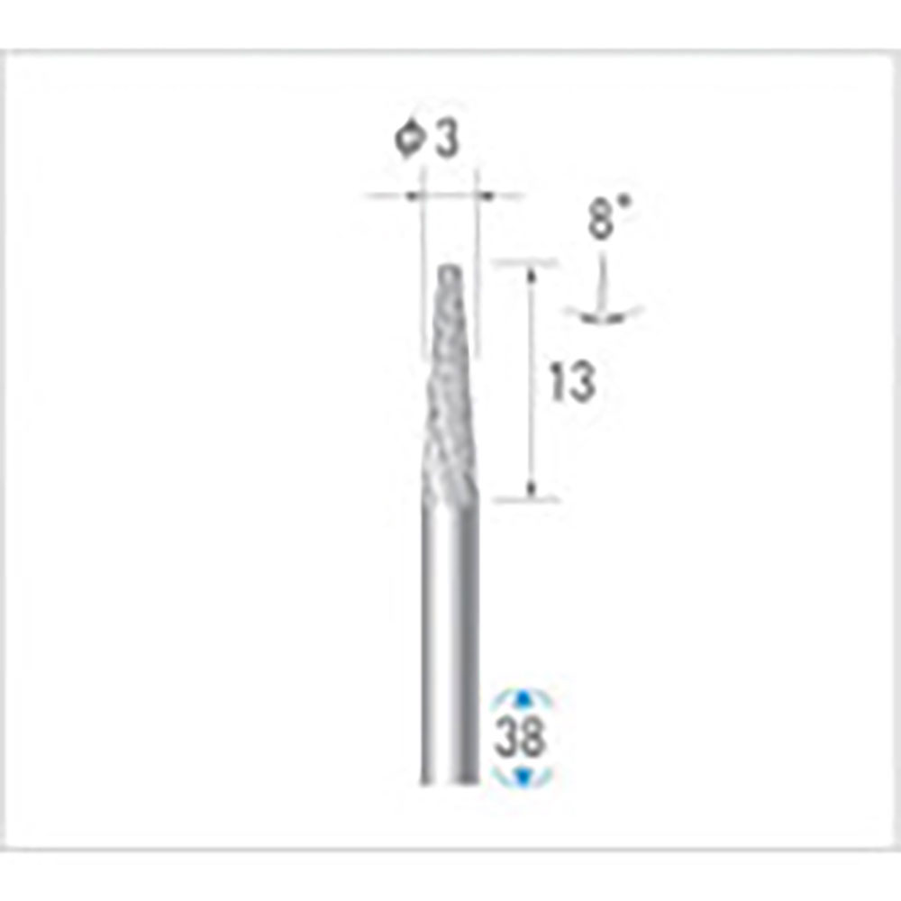 ナカニシ　超硬カッター　テーパー先丸型　ダブルカット　φ３×１２．７×軸φ３　８°　２４５０３＿