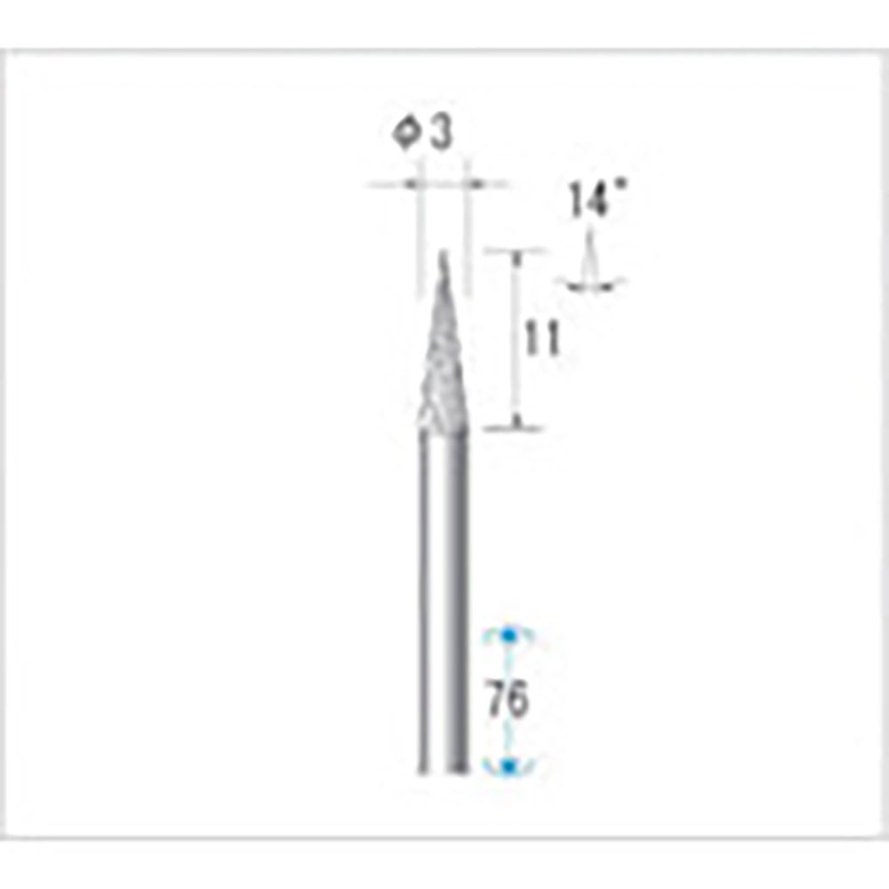 ナカニシ　超硬カッター　ロング　テーパー型　ダブルカット　φ３×１１×軸φ３　１４°　２４５４１＿