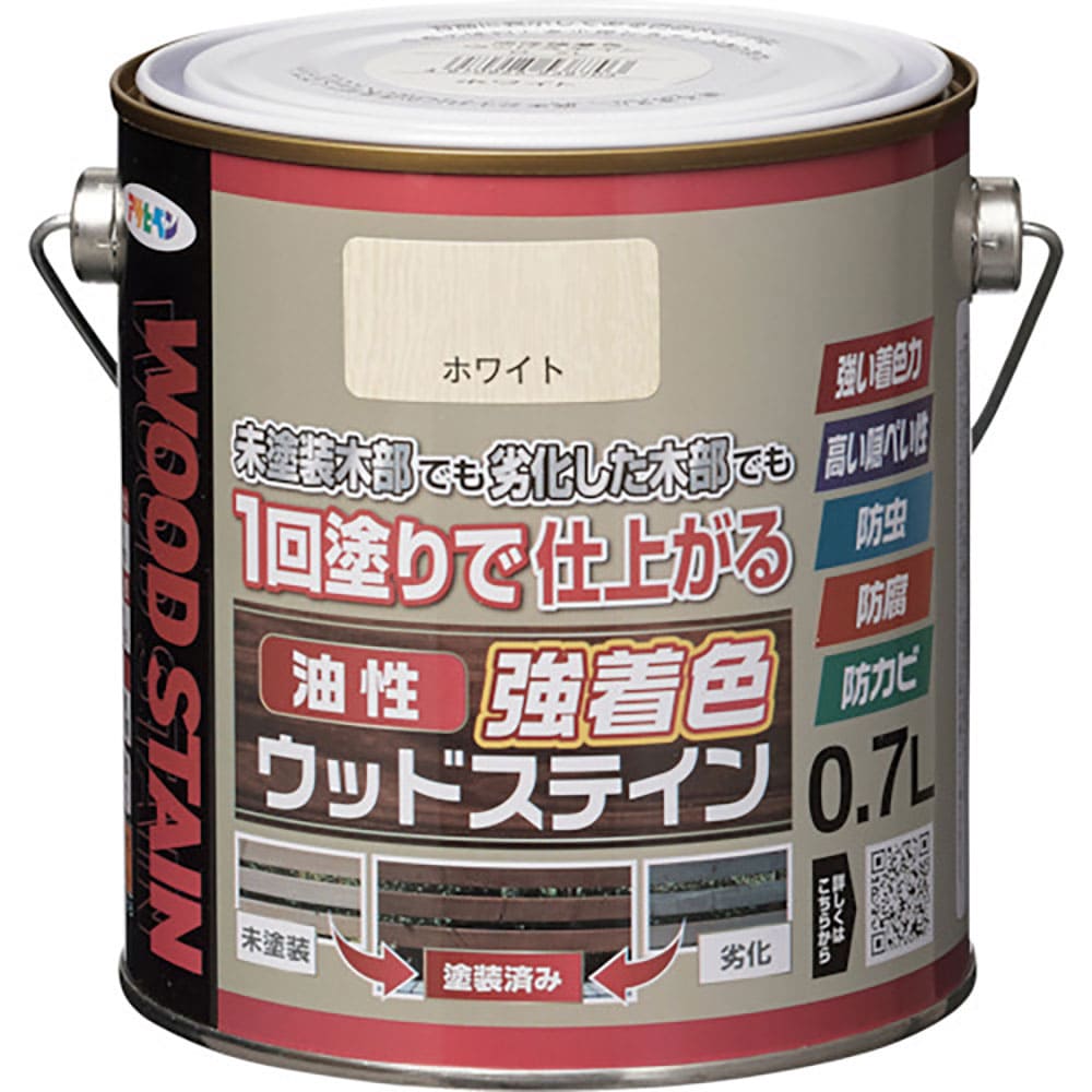 アサヒペン　油性強着色ウッドステイン　０．７Ｌ　ホワイト　５３８７０３＿