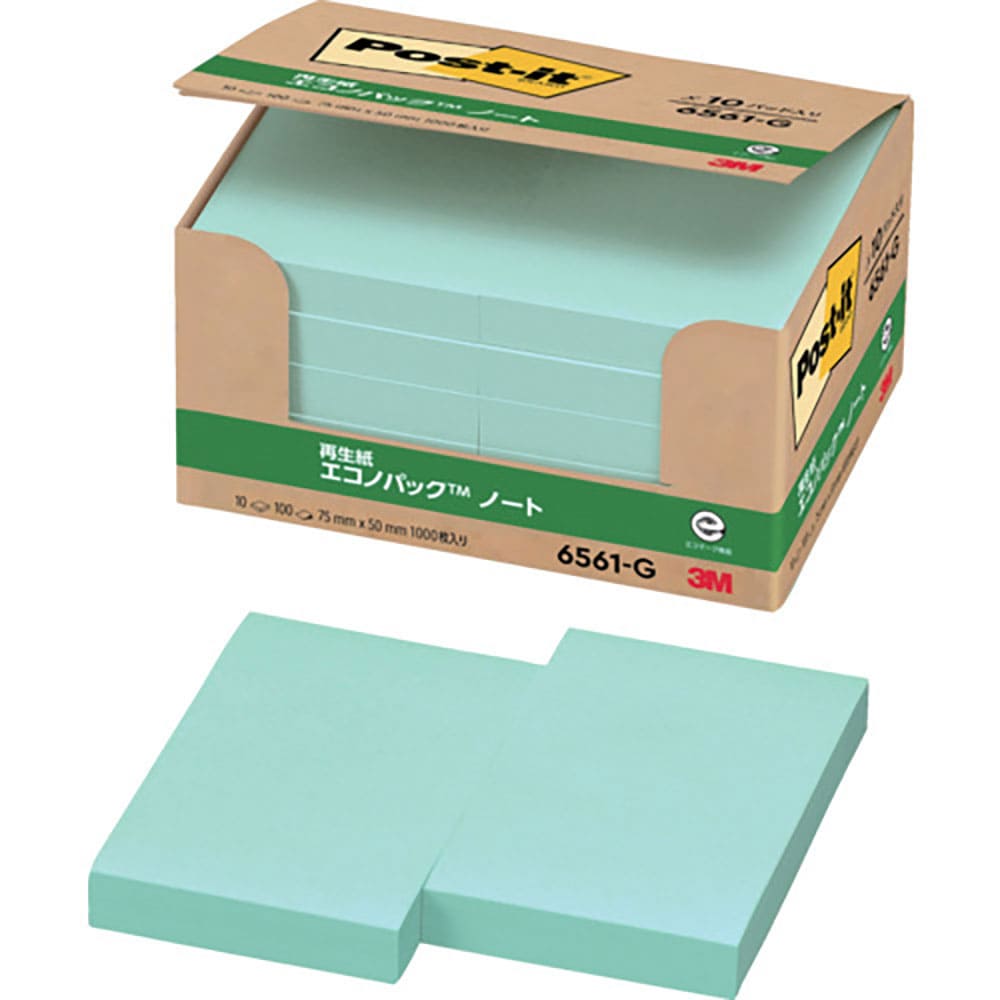 ３Ｍ　ポスト・イット　７５Ｘ５０ｍｍ　１００枚Ｘ１０パッド　グリーン　６５６１－Ｇ＿