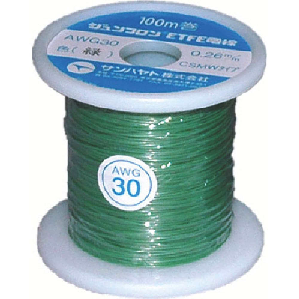 サンハヤト　ジュンフロンＥＴＦＥ電線１００Ｍ緑色　ＡＷＧ３０－１００Ｍ－ＧＲＥＥＮ＿