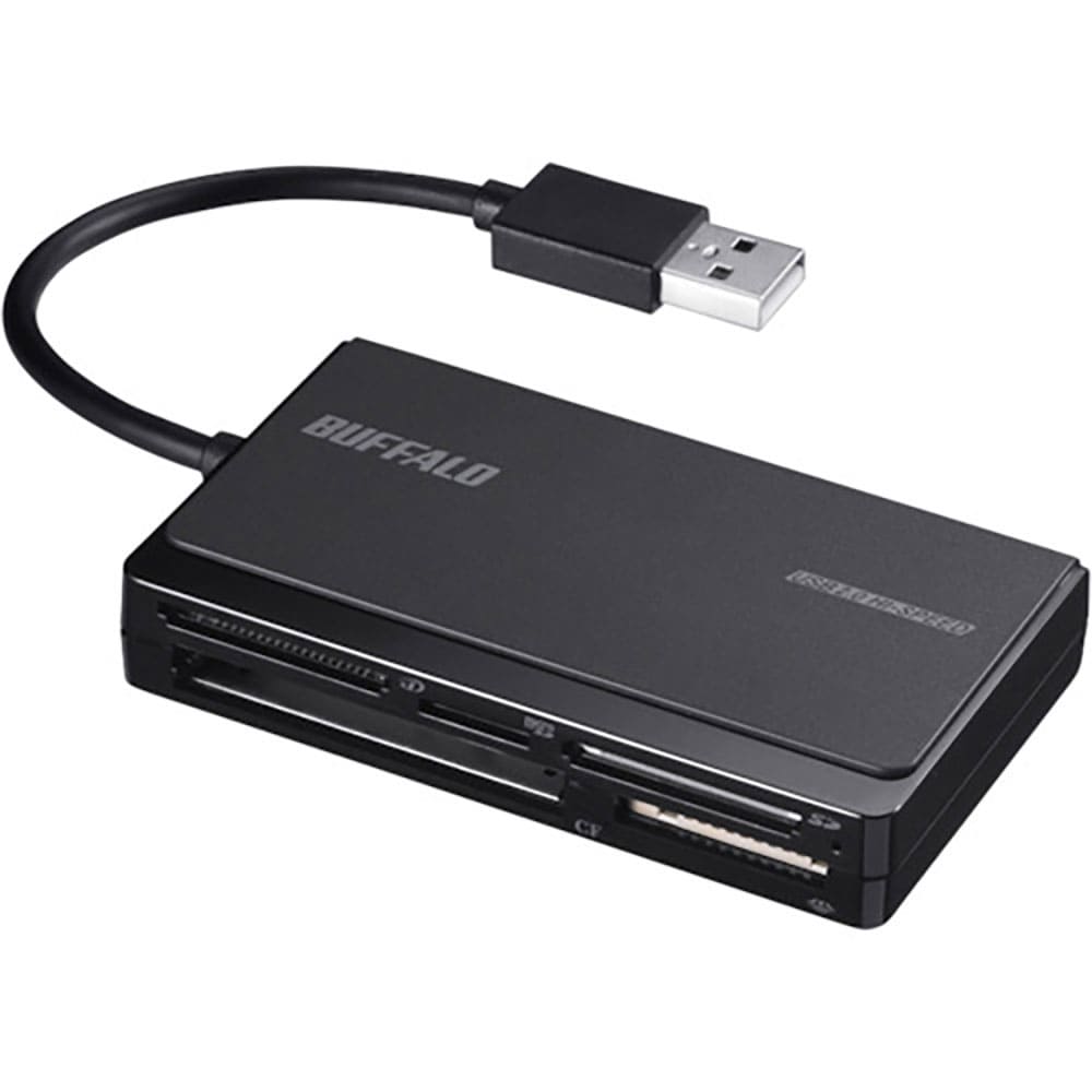 BUFFALO USB2.0 マルチカードリーダー UHS-I対応 ケーブル収納モデル ブラック _