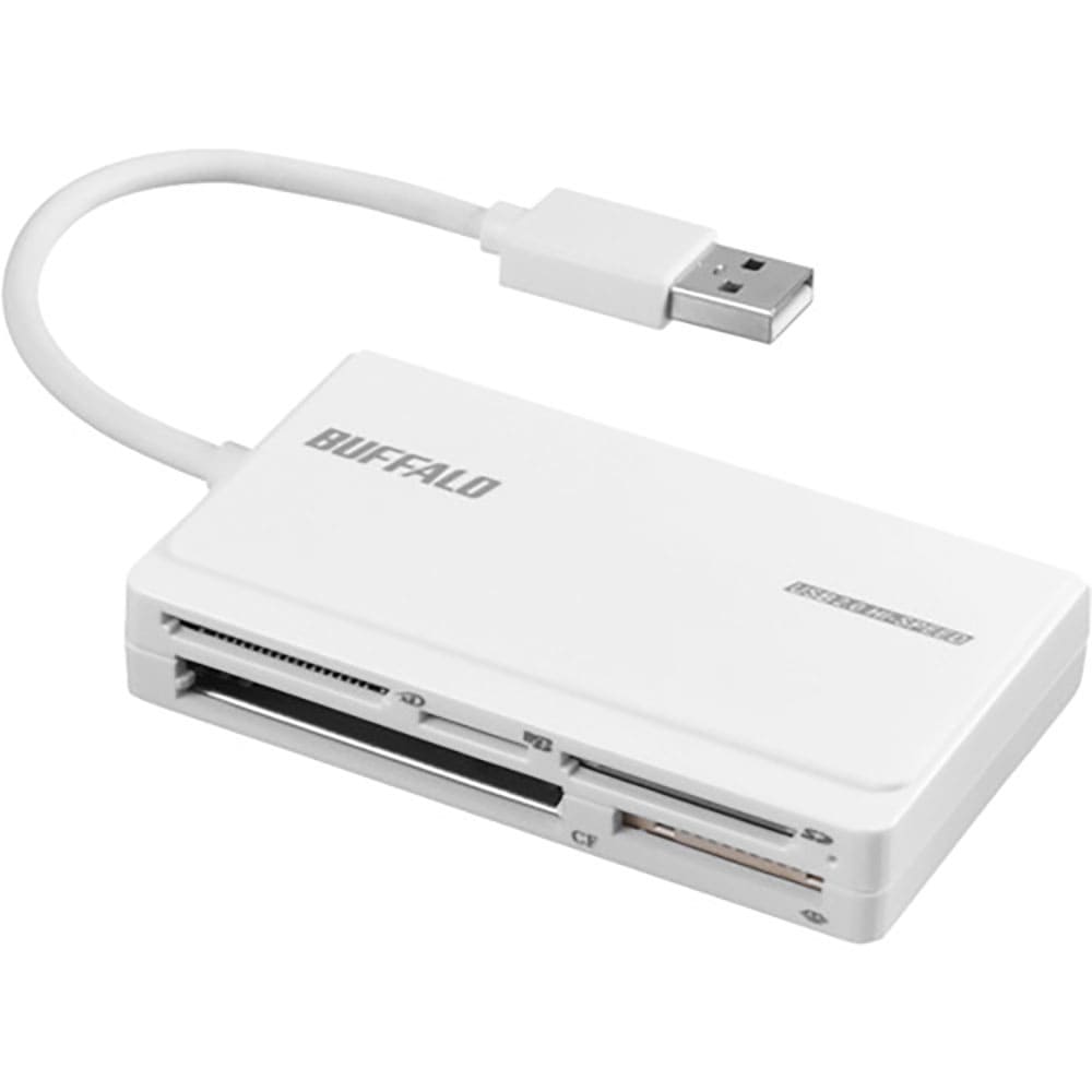 ＢＵＦＦＡＬＯ　ＵＳＢ２．０　マルチカードリーダー　ＵＨＳ－Ｉ対応　ケーブル収納モデル　ホワイト　＿
