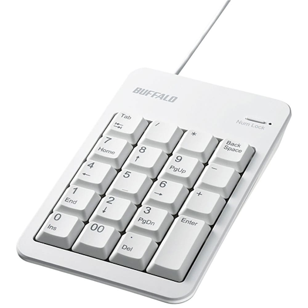 BUFFALO 有線テンキーボード TabキーUSBハブ付き ホワイト BSTKH100WHZ_