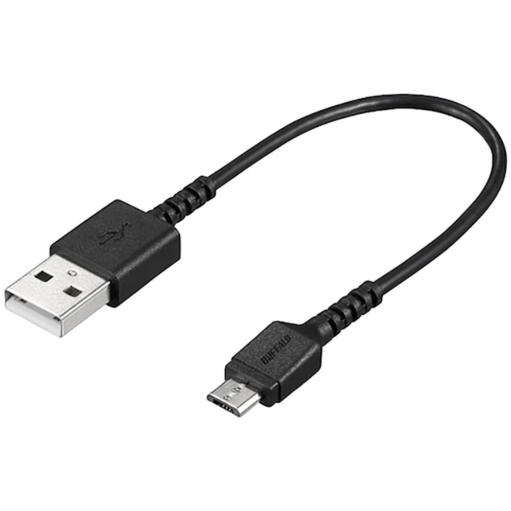 ＢＵＦＦＡＬＯ　ＵＳＢ２．０　Ａ　ｔｏ　ｍｉｃｒｏＢ　ラバーブッシュスリムケーブル　１．０ｍ　ブラ＿
