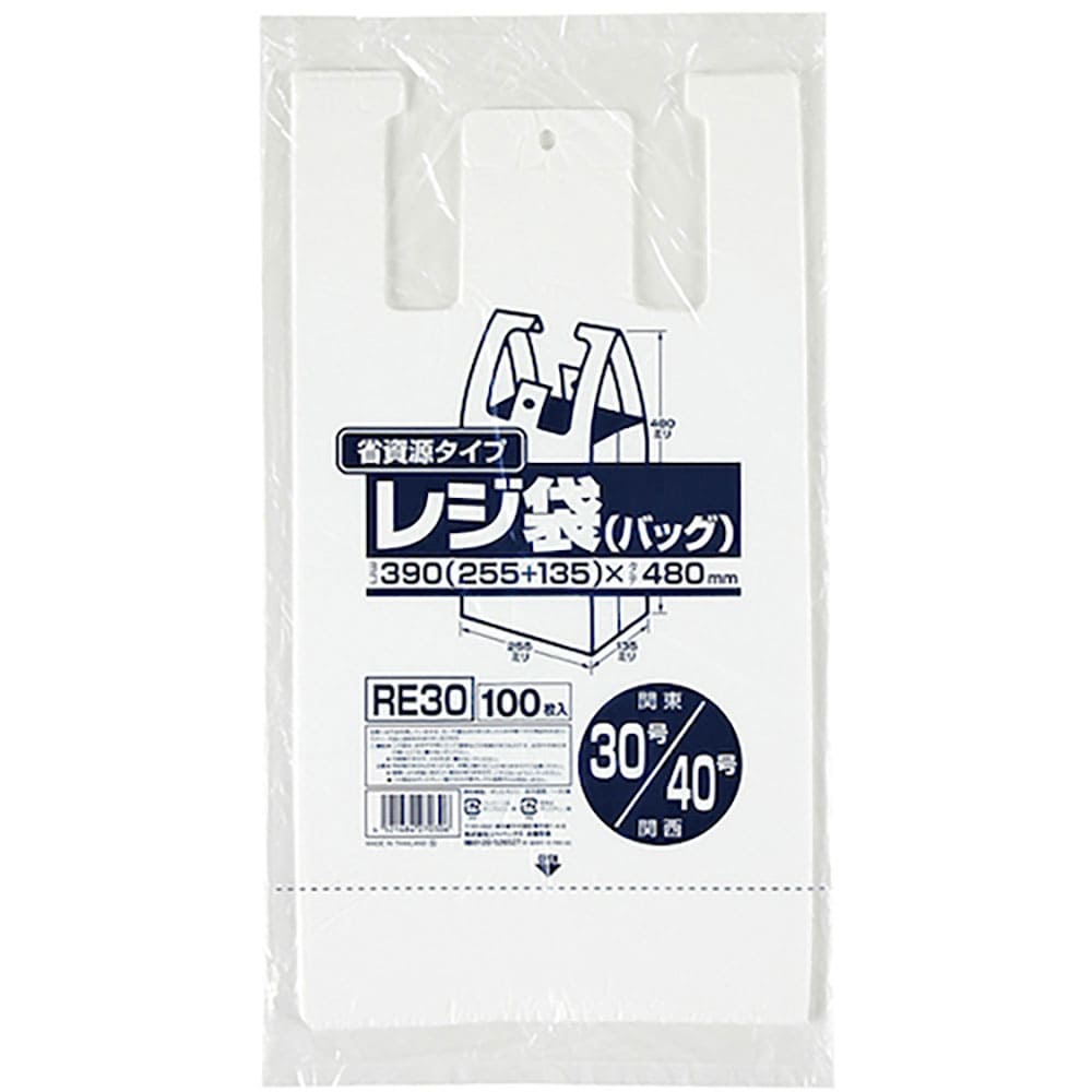 ジャパックス　レジ袋（乳白）省資源　ベロ付きブロック・エンボス　関東３０号／関西４０号　１００枚　＿