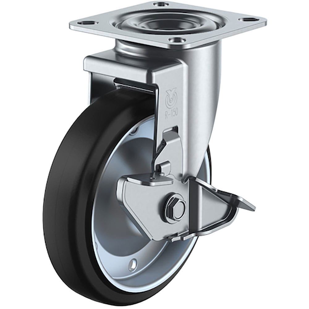 ユーエイ　プレート式　自在　キャスター　ゴム　車輪径１００ｍｍ　ストッパー付き　Ｊタイプ　ＲＪ２－＿