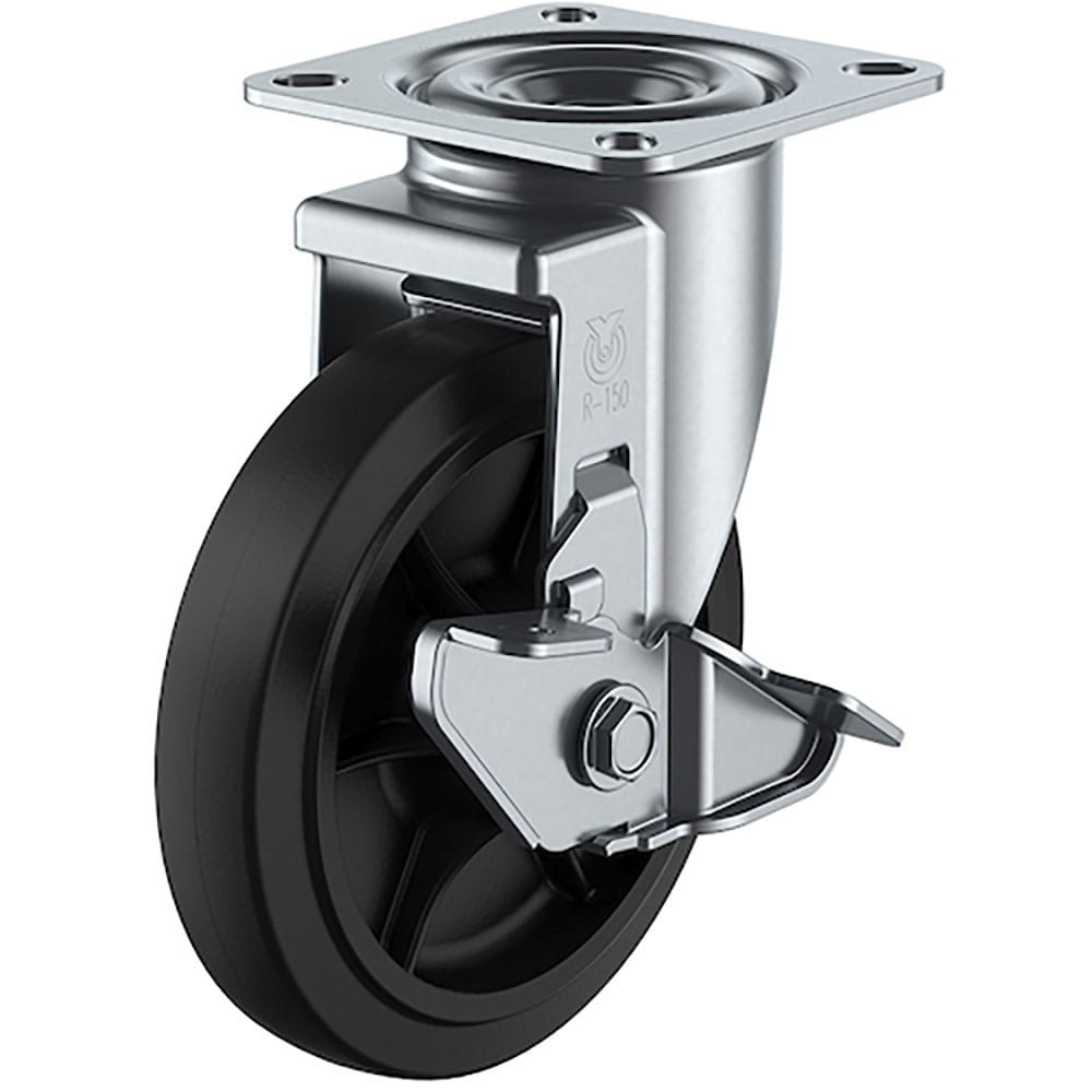 ユーエイ プレート式 自在 キャスター ゴム 車輪径125mm ストッパー付き Jタイプ RJ2-_