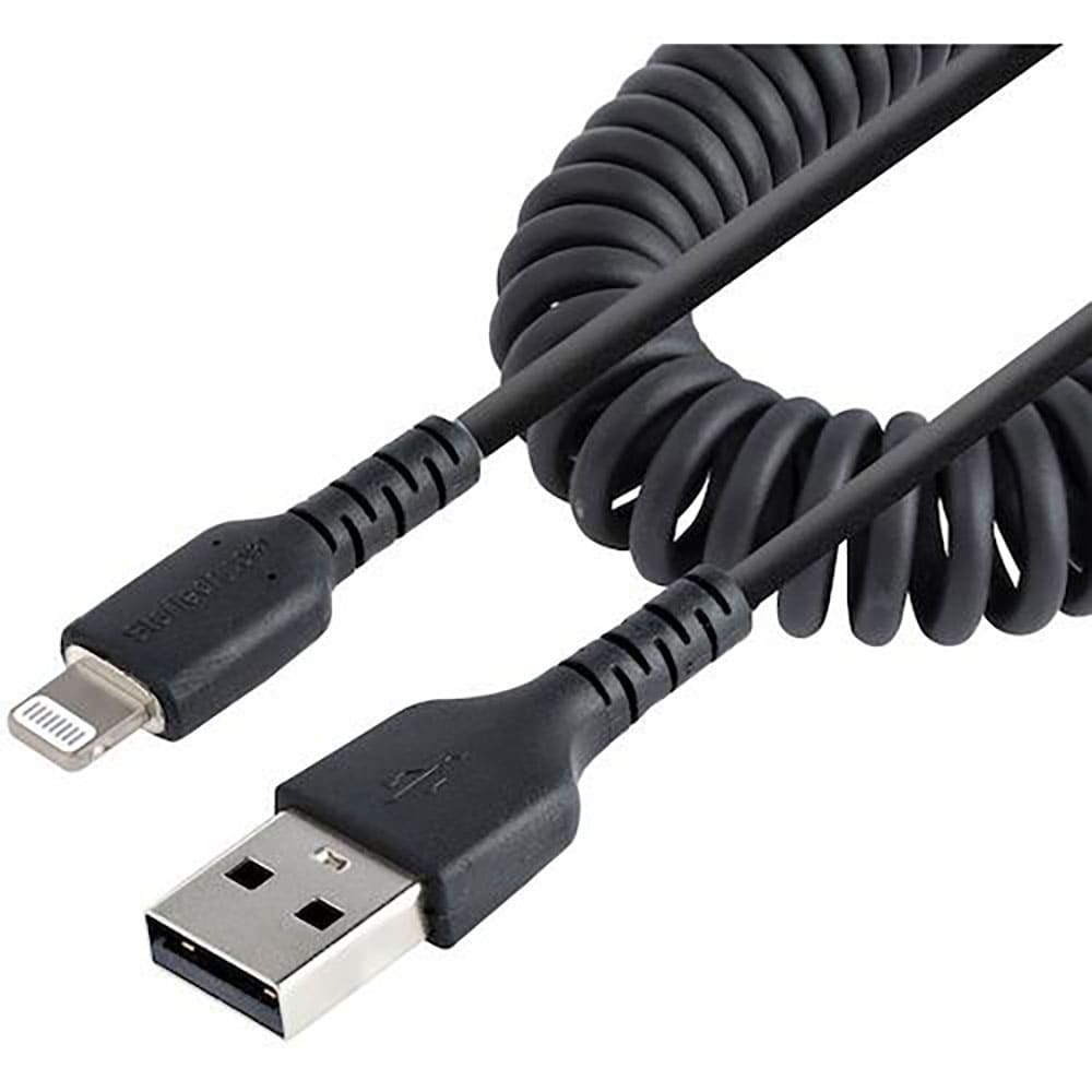 ＳｔａｒＴｅｃｈ　Ｌｉｇｈｔｎｉｎｇケーブル／ＵＳＢ－Ａ／５０ｃｍ／高耐久／コイル型／ブラック／ｉ＿