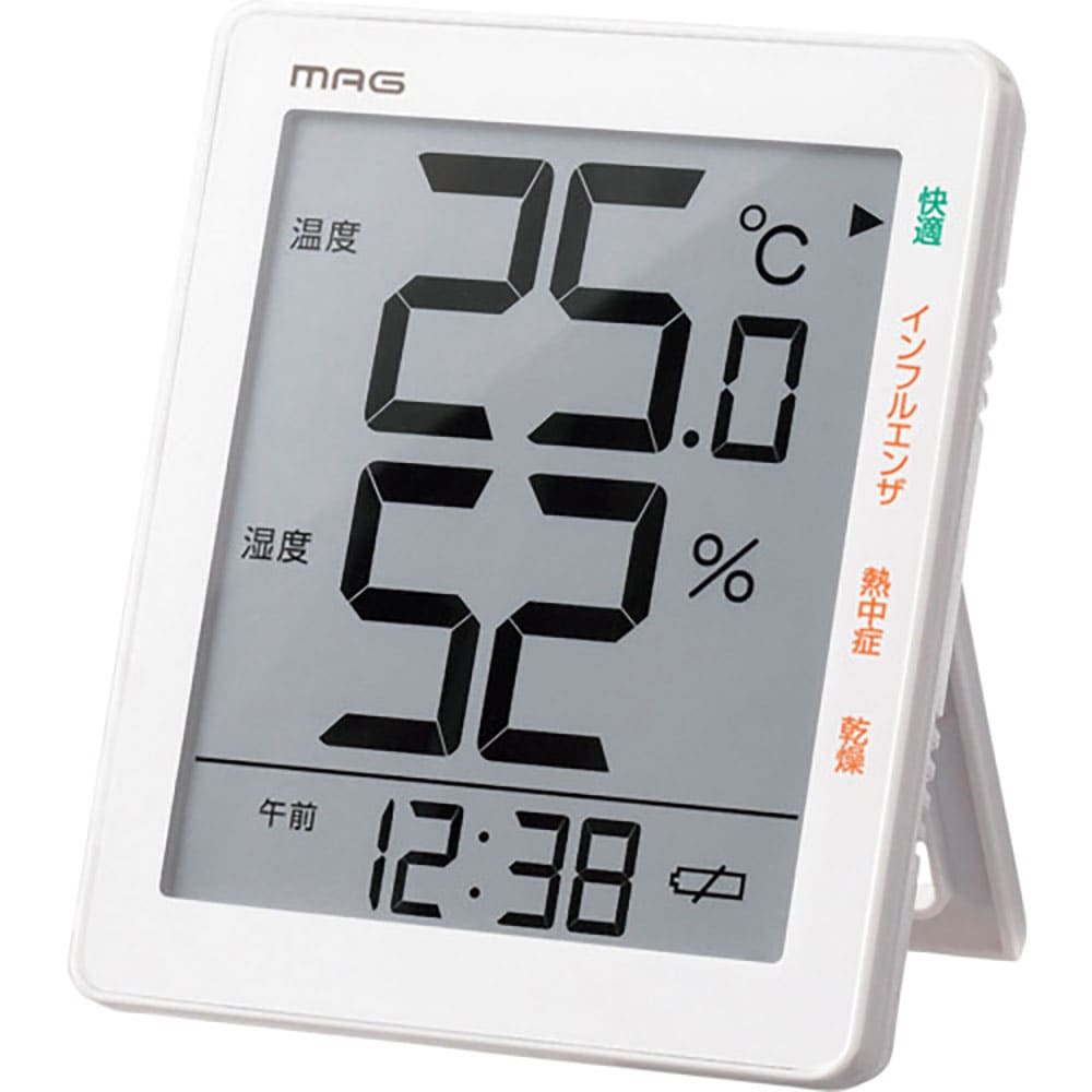 ＭＡＧ　温湿度計　デジタル　時計　環境目安　置き掛け兼用　スタンド　ホワイト　ＴＨ－１０５ＷＨ　Ｔ＿