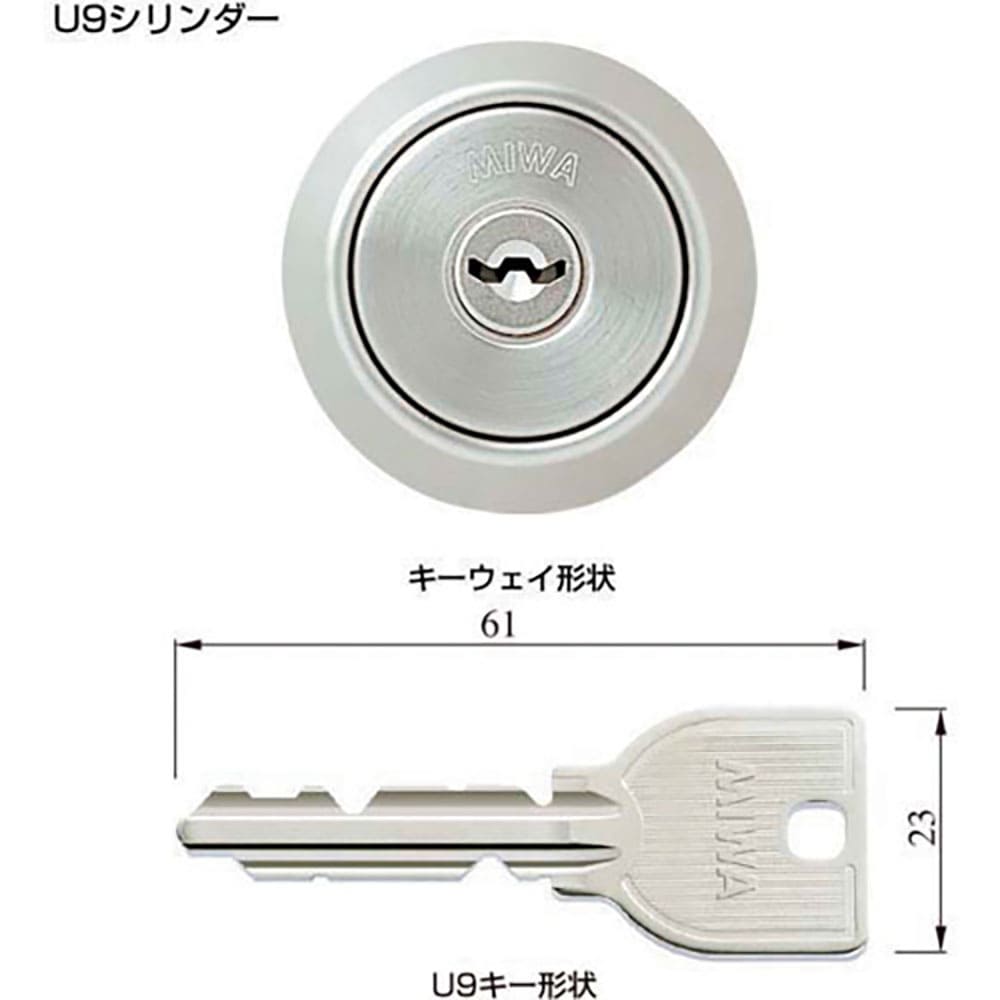 ＭＩＷＡ　Ｕ９シリンダー　ＬＡ・ＤＡ用　扉厚３３～４１ｍｍ仕上ＳＴ　ＴＲＬＡ．ＣＹ＿