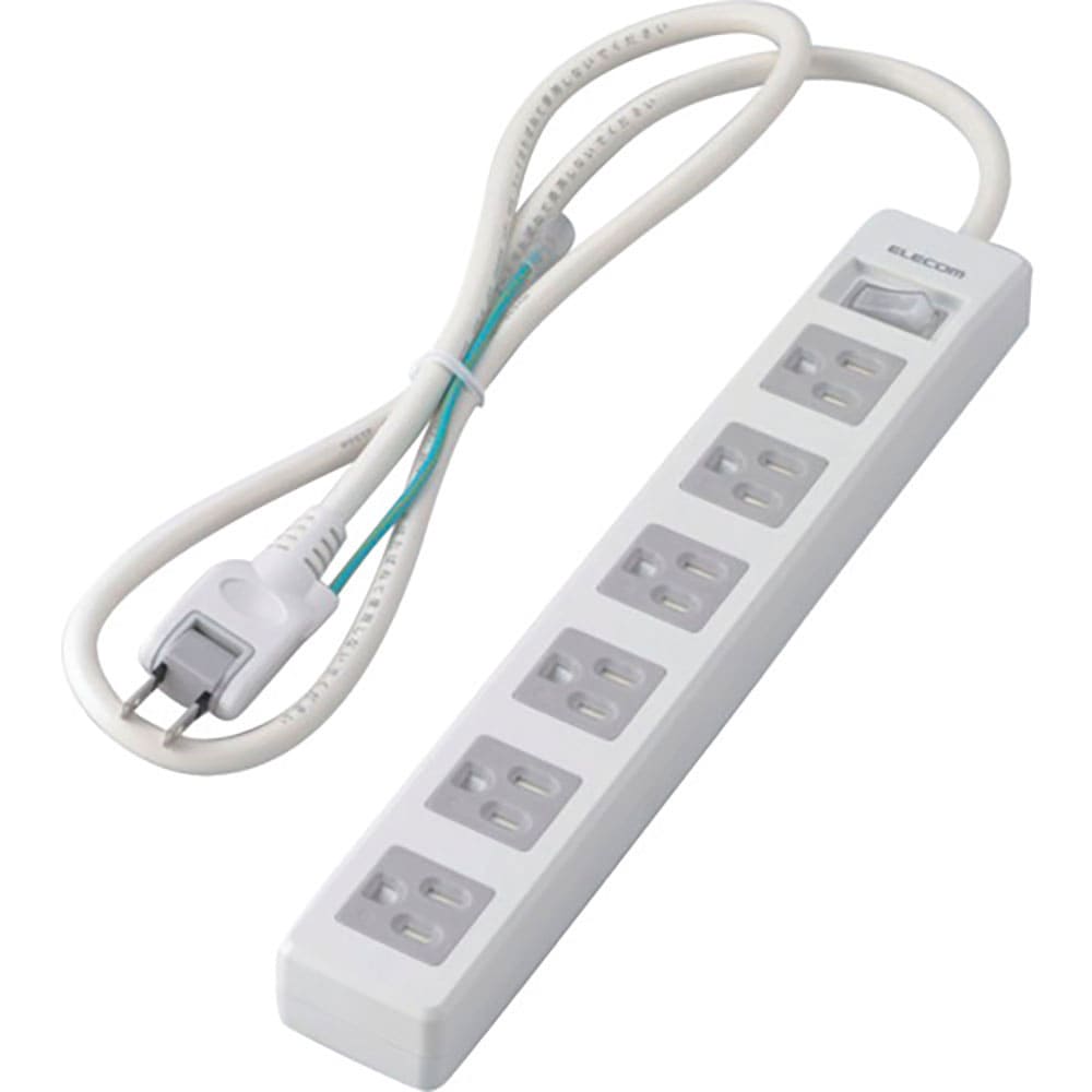 ELECOM タップ 3P6個口 差込口2P 一括スイッチ マグネット付 ホコリシャッター付 1m_