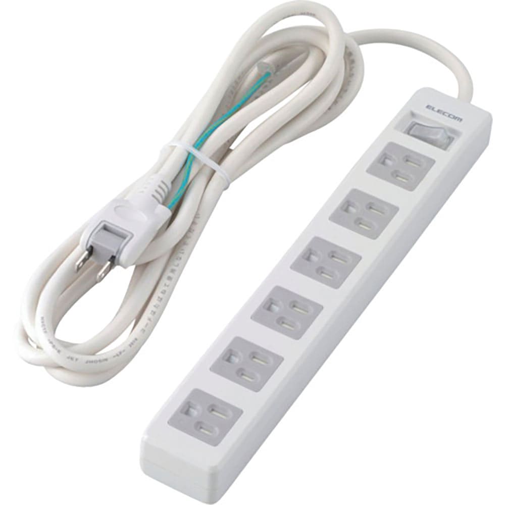 ELECOM タップ 3P6個口 差込口2P 一括スイッチ マグネット付 ホコリシャッター付 3m_