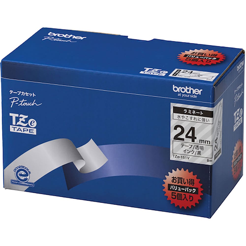 brother Tzeテープ 黒文字/透明テープ /24mm (お徳用パック5個入) TZE-15_