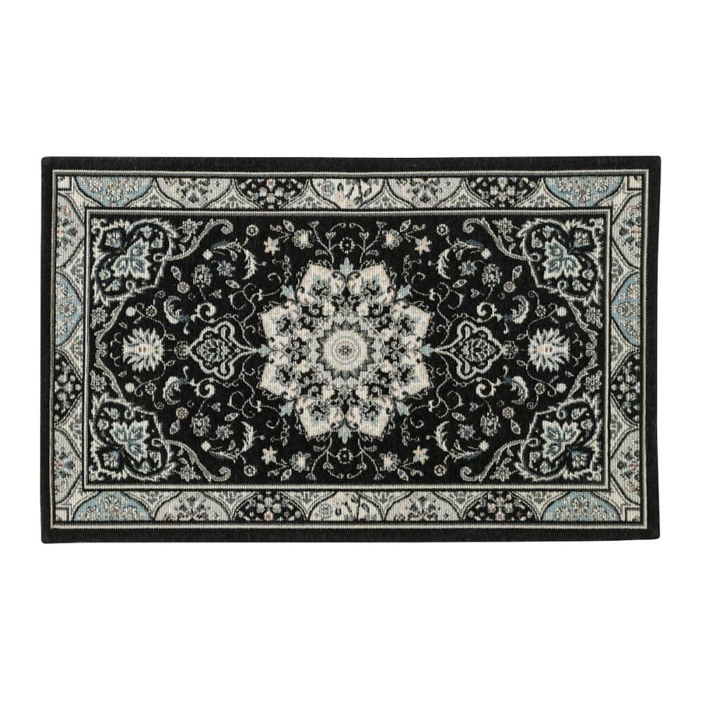 アテーナライフ　ゴブラン玄関マット　メダリオン　ネイビー　８０×５０ｃｍ