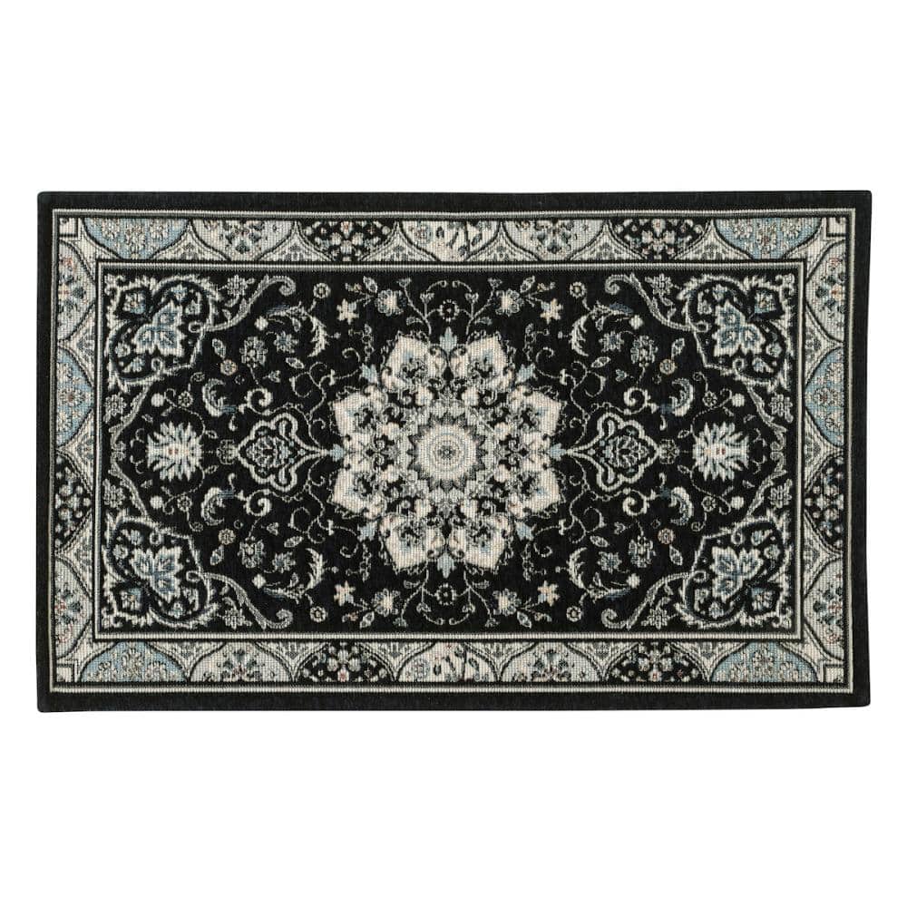 アテーナライフ　ゴブラン玄関マット　メダリオン　ネイビー　９０×６０ｃｍ