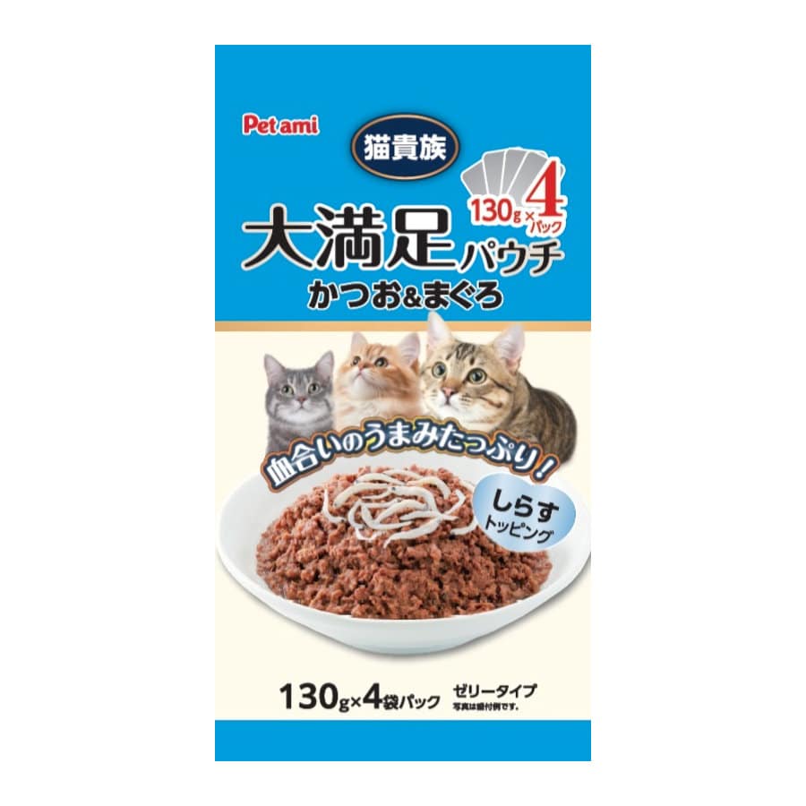 Petami 猫貴族 かつお&まぐろ 大満足パウチ しらす 130g×4袋パック