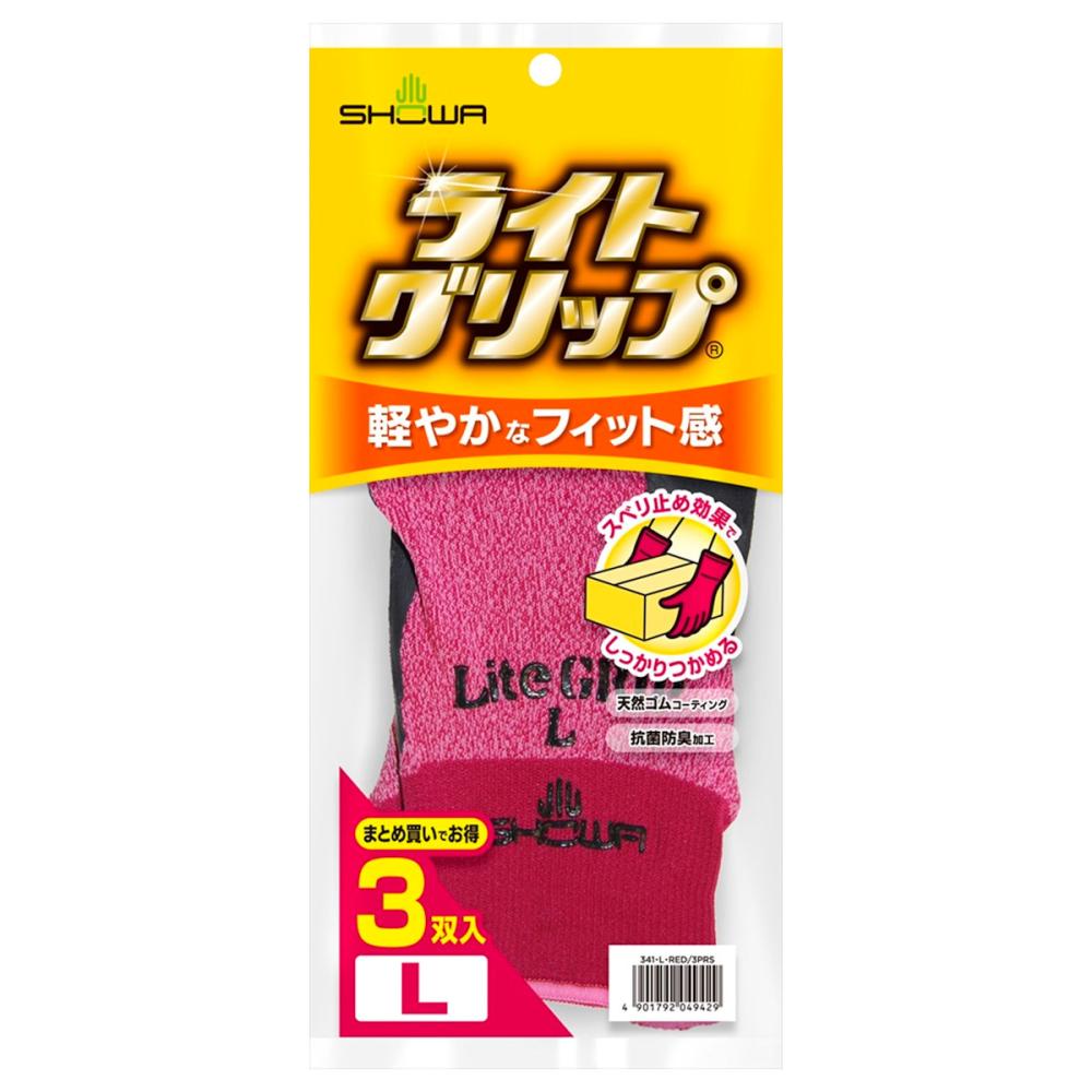 ショーワグローブ　ライトグリップ　３双入　レッド　Ｌ