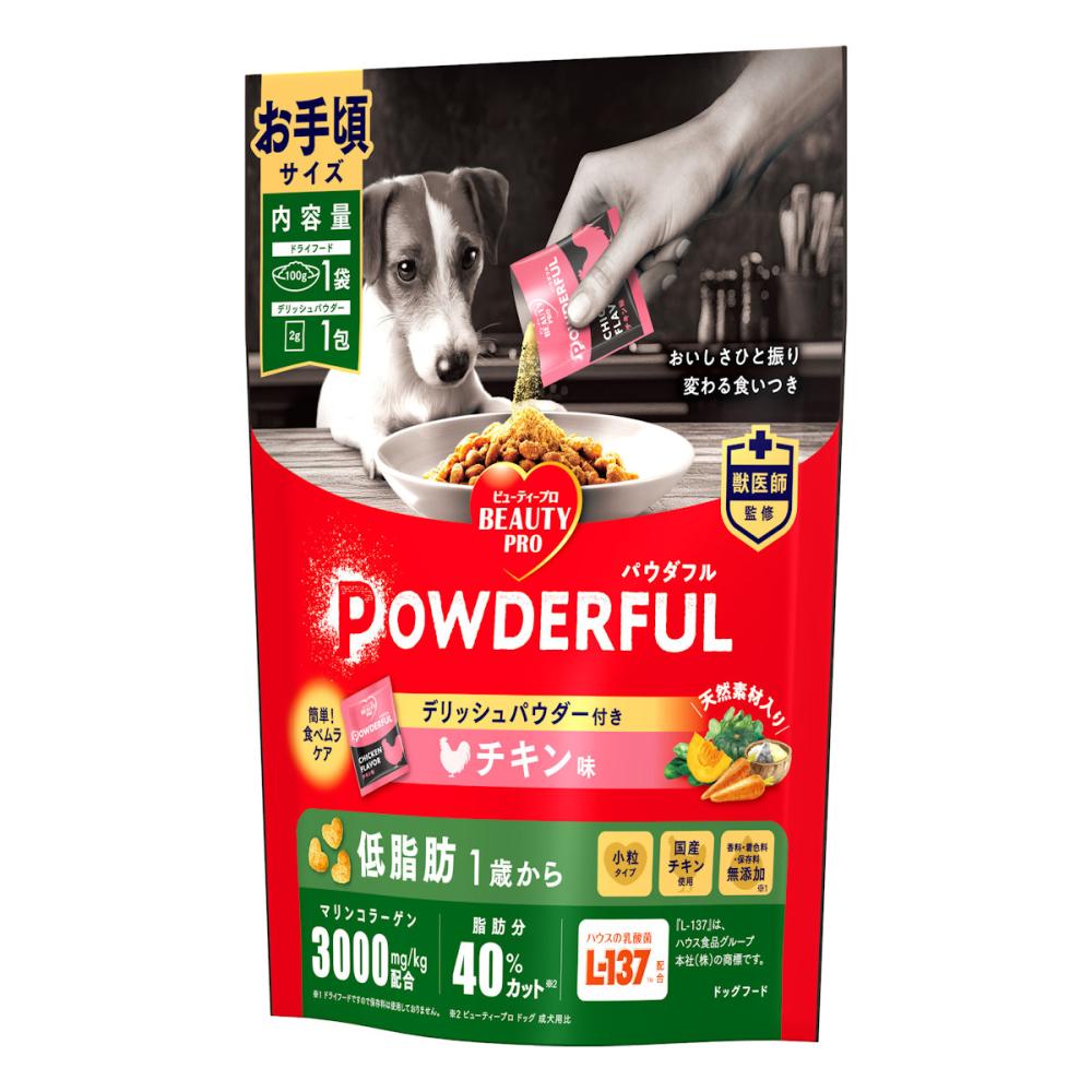 ビューティープロ　パウダフル　低脂肪　１歳から　チキン味　１００ｇ　＋デリッシュパウダー付き　２ｇ