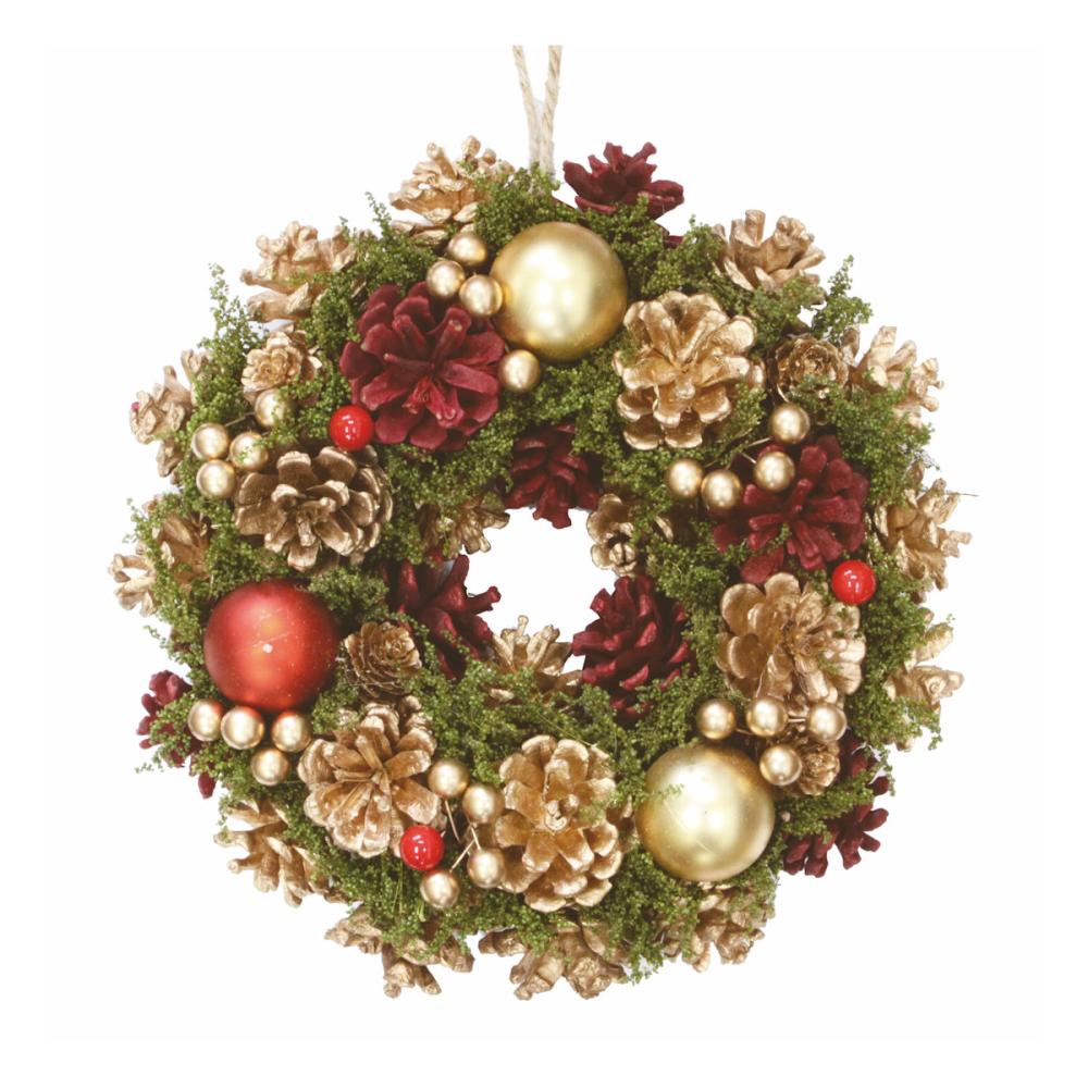 ナチュラルリース　ゴールド＆レッドボール　２５ｃｍ