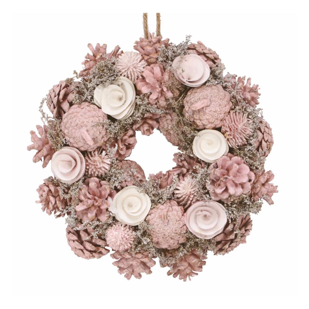 ナチュラルリース　ローズピンク＆ホワイト　２５ｃｍ