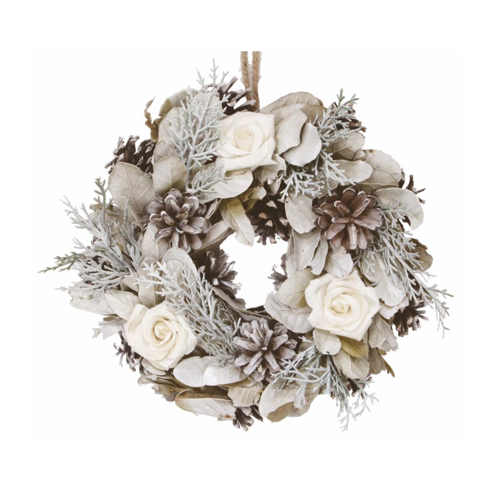 ナチュラルリース　ホワイトローズ　２５ｃｍ