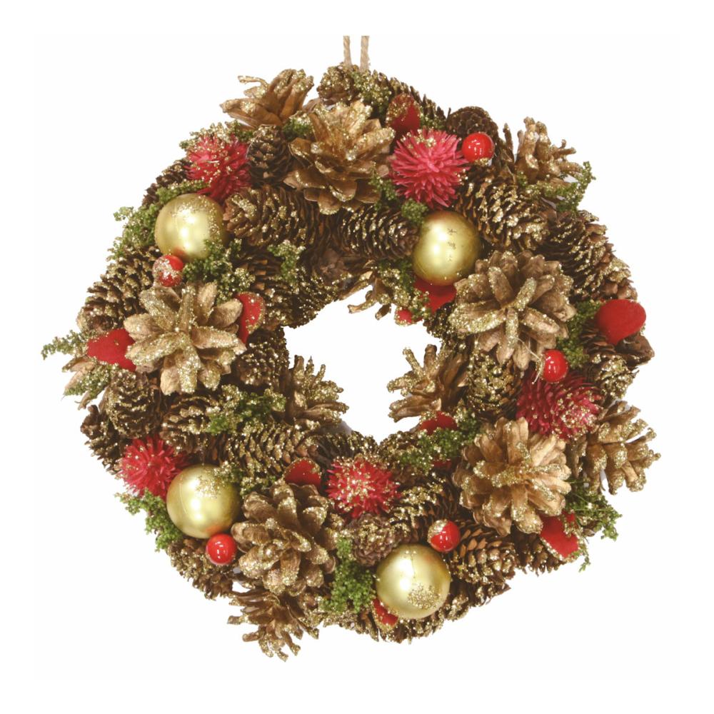 ナチュラルリース　ゴールド＆レッドパイン　２５ｃｍ