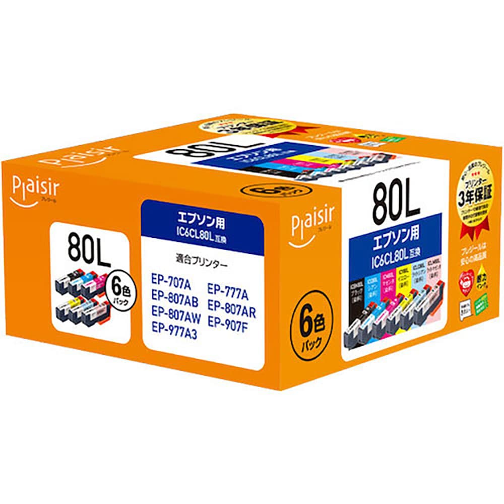Plaisir エプソン IC6CL80L互換インクカートリッジ PLE-E80L-6P_