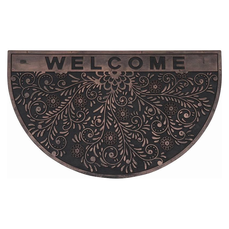 不二貿易　玄関用ラバーマット　半円　ウェルカム　リーフ