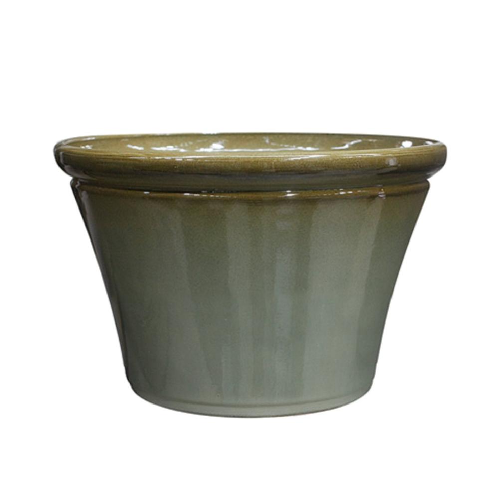 Ｂｒｅｅｚｙ　Ｇｒｅｅｎ　か～るい陶器風ポット　浅型　１１．５号