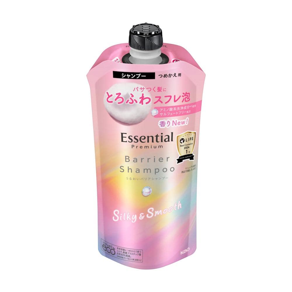 花王　エッセンシャル　プレミアム　うるおいバリアシャンプー　シルキー＆スムース　詰め替え用　３４０ｍＬ