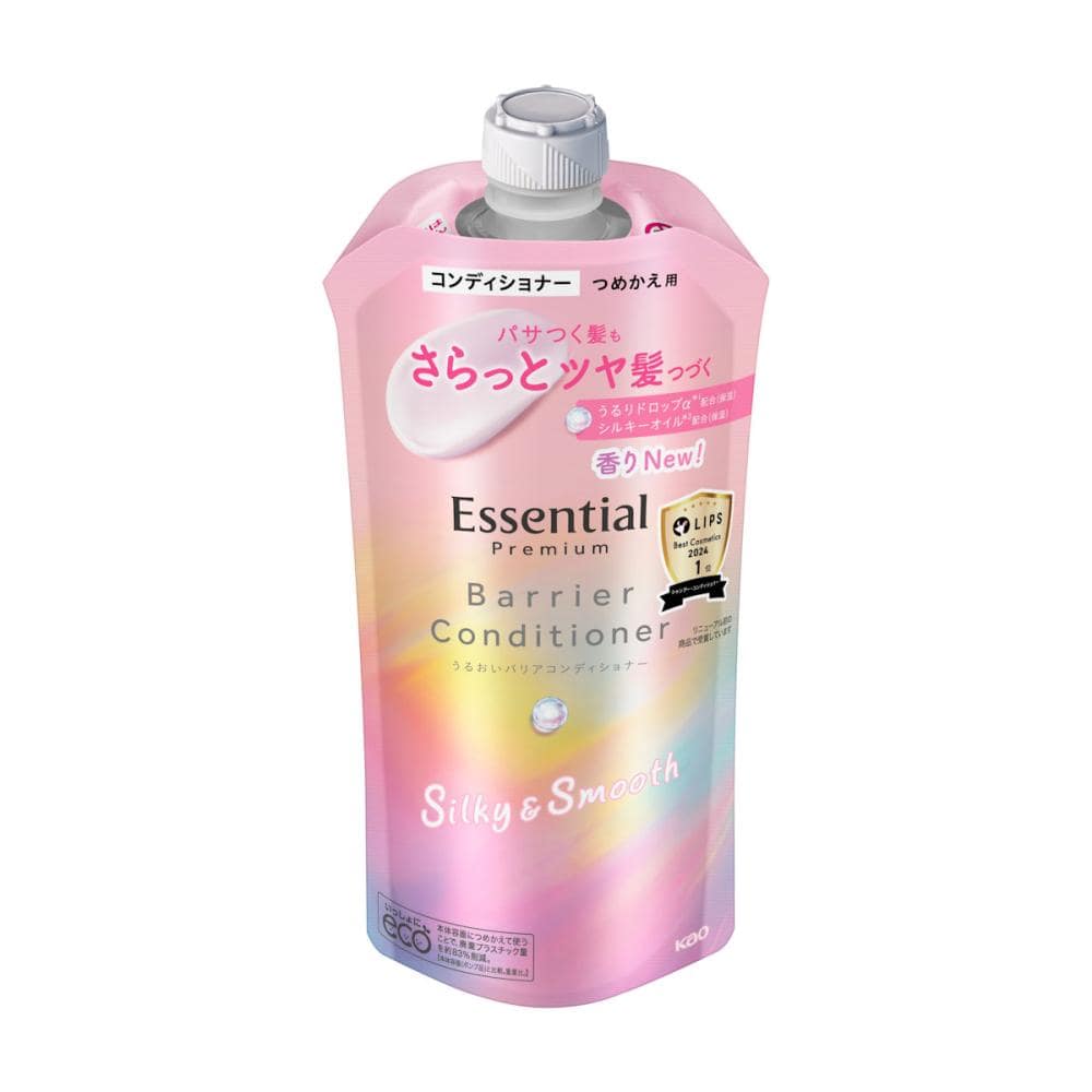 花王　エッセンシャル　プレミアム　うるおいバリアコンディショナー　シルキー＆スムース　詰め替え用　３４０ｍＬ