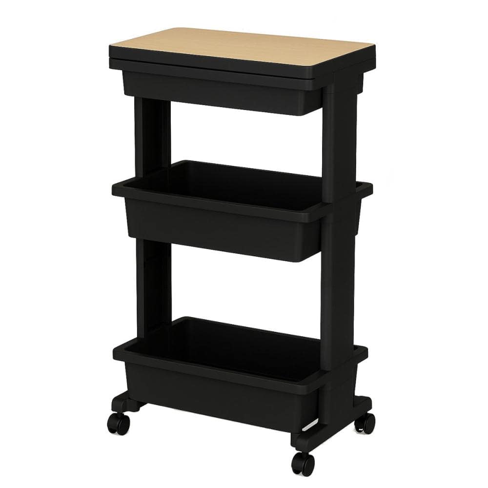 ジェイ・イー・ジェイ　リセスタイルテーブルワゴン引出付き３段　ウッド　ブラック