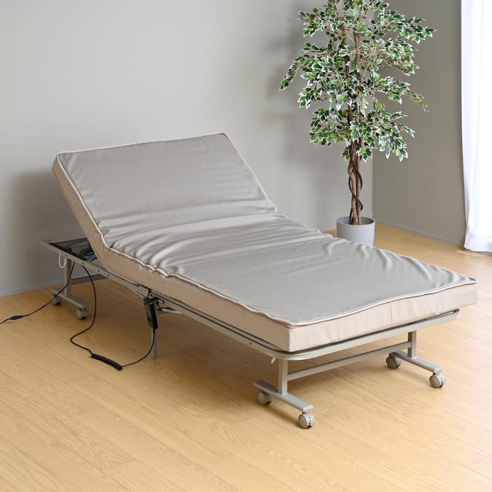 山善　組立要らず電動リクライニング折りたたみベッド　シングル　ＫＥＢ９７１９５Ｇ